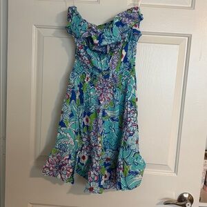 Lilly Pulitzer Floral Ruffle Dress in Blue and Green